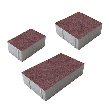 Тротуарная плитка рельефная СТАРЫЙ ГОРОД - Гранит Красный с чёрным, комплект из 3 видов плит
