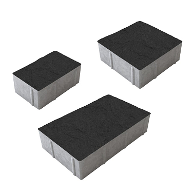 Тротуарная плитка рельефная СТАРЫЙ ГОРОД - Стандарт Черный, комплект из 3 видов плит